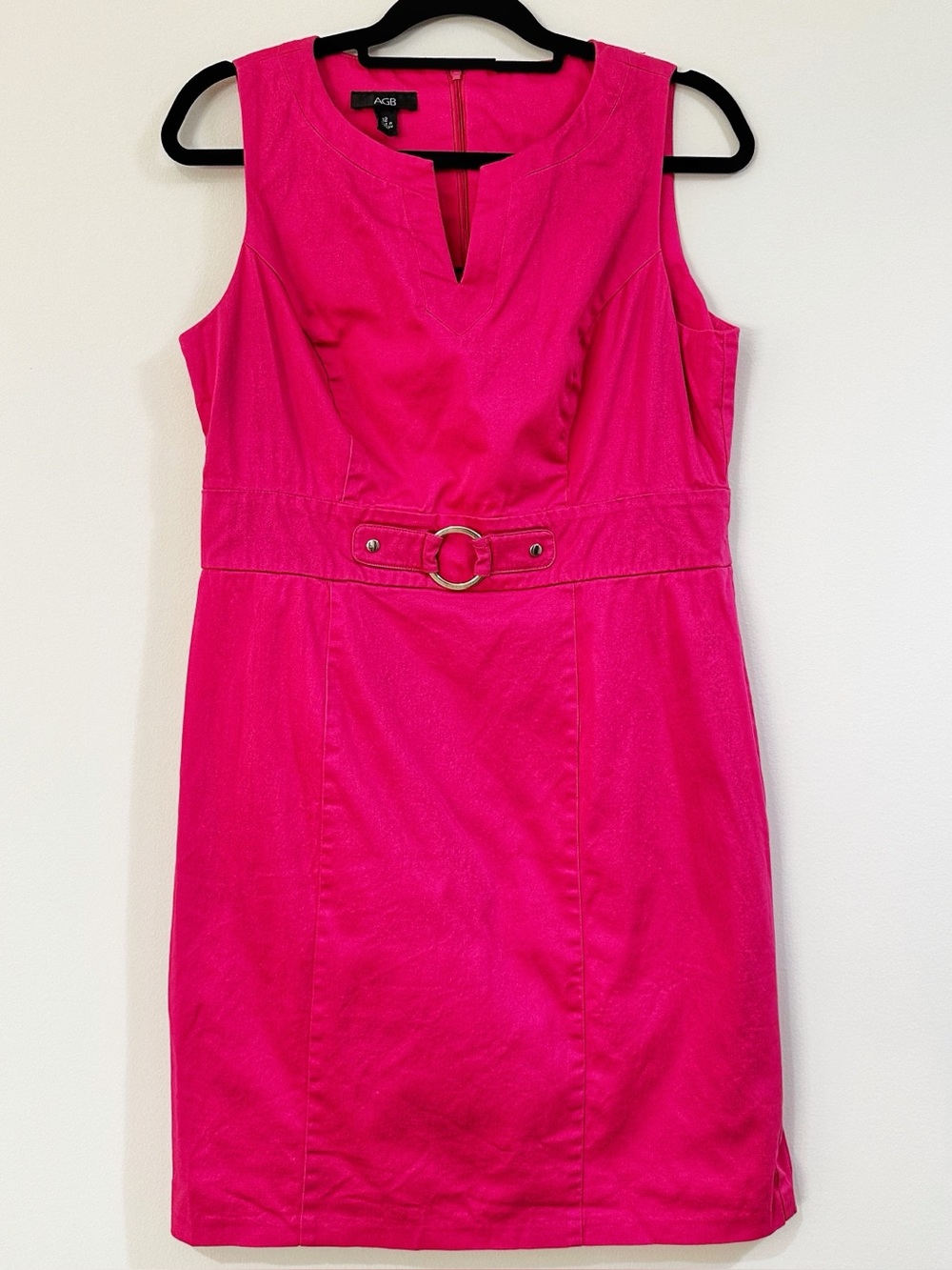 AGB Hot Pink Belted Sleeveless Dress Size 12